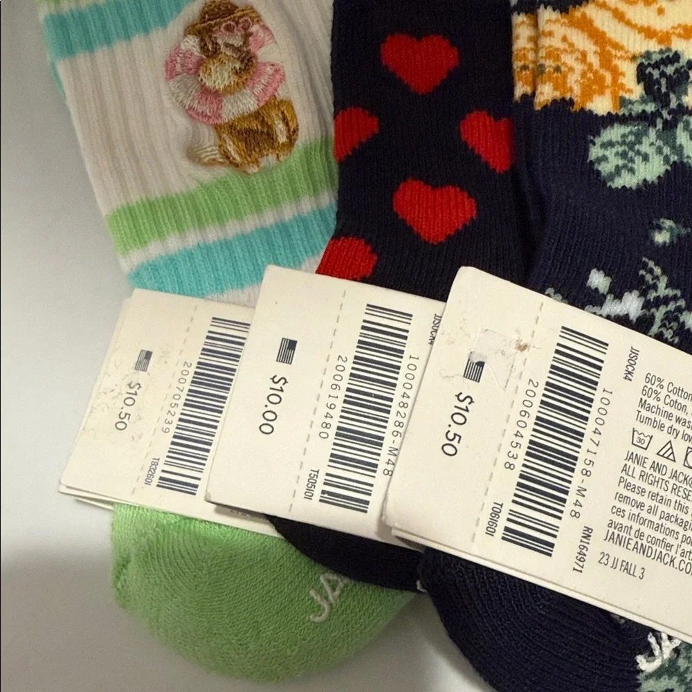 Janie and Jack Kids' Patterned Socks Trio 0-6 month NWT